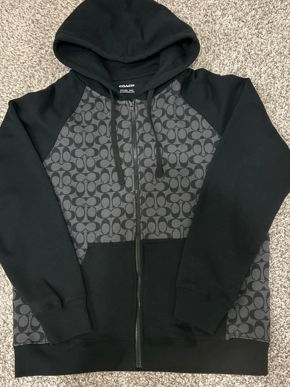 Coach Men’s Black and Gray Signature Zip-Up Hoodie